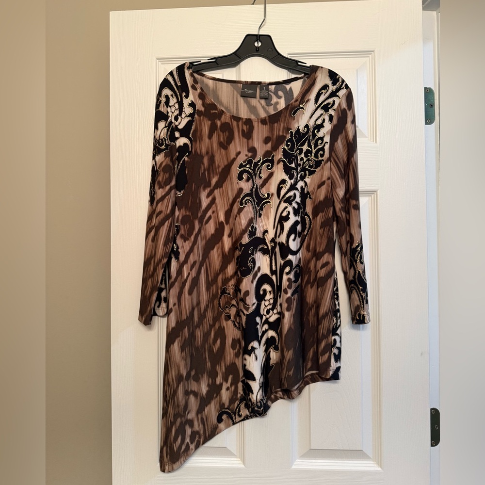 Chic Brown Patterned Women's Blouse